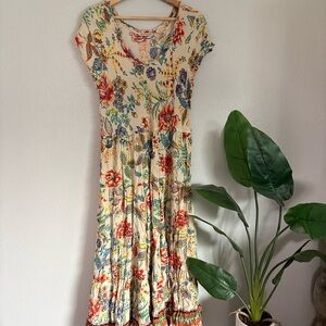 Soft Surroundings Cream Maxi Dress large with Multicolor Floral Print